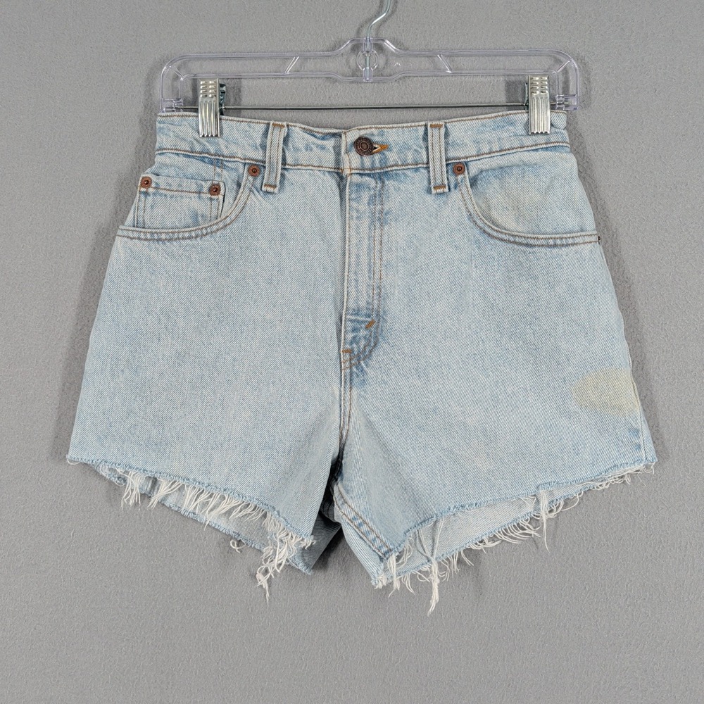 VTG Levi's 551 Shorts Womens 6 Blue Tapered Distressed Studded Denim Cut Off